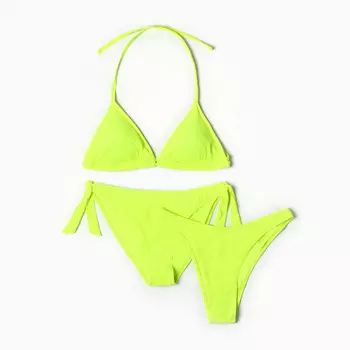 Купальник раздельный женский тройка с двумя видами плавок, салатовый, размер 38 (42)