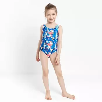 Купальник слитный, цвет синий/фламинго, рост 128 см