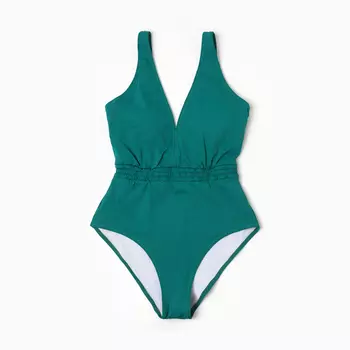 Купальник женский слитный с резинкой на талии, размер 44, зелёный