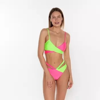 Купальник раздельный двухцветный женский, салатовый, размер 48