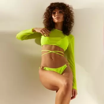 Купальник раздельный с топом сетка женский MINAKU, размер 44, жёлтый