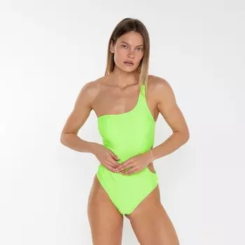 Купальник женский слитный на одно плечо, размер 44, салатовый