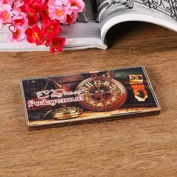 Купюрница на магнитах "С днем Рождения! Часы", дерево, лакированная, 10х19 см