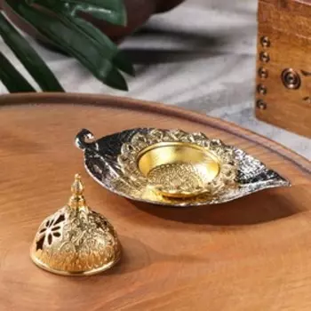 Курильница для благовоний порошковых и конусов "Лист", золотистый, 6,2х13 см