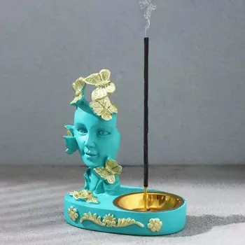 Курильница для благовоний конусов, порошковых и палочек TAKE IT EASY «Лицо», бирюзовая