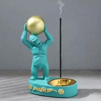 Курильница для благовоний конусов, порошковых и палочек TAKE IT EASY «Обезьяна с шаром стоящая», бирюзовая