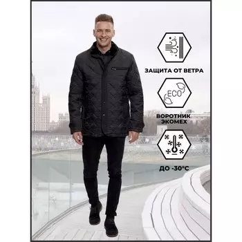 Куртка классическая с мехом мужская чёрного цвета, размер 48