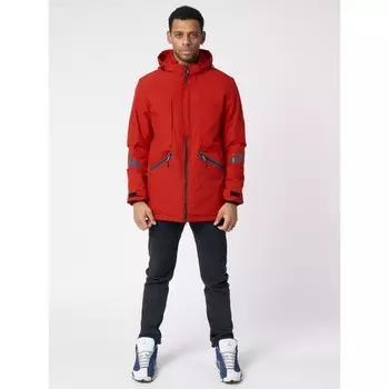 Куртка мужская удлиненная с капюшоном красного цвета, размер 48