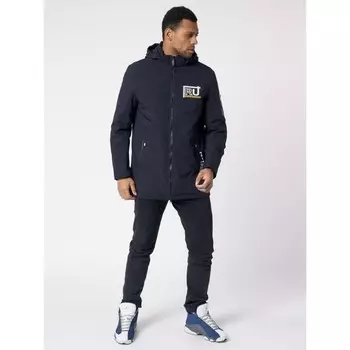 Куртка мужская удлиненная с капюшоном тёмно-синего цвета, размер 50