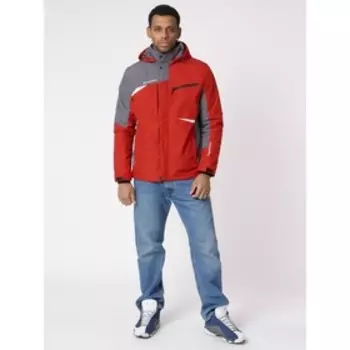 Куртка спортивная мужская с капюшоном красного цвета, размер 56
