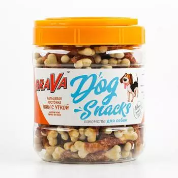 Лакомство BraVa кальциевая косточка твин с уткой для собак, банка, 700 г