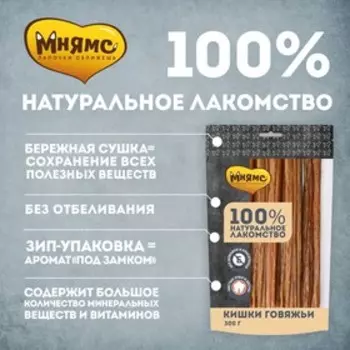 Лакомство "Мнямс" для собак, кишки говяжьи, 300 г