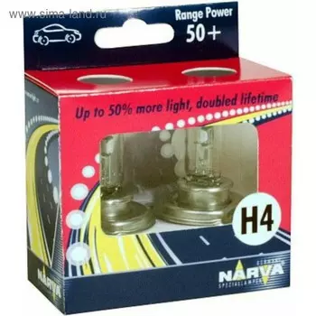 Лампа автомобильная Narva RP +50%, H4, 12 В, 60/55 Вт, набор 2 шт, 48861 (пу.2)