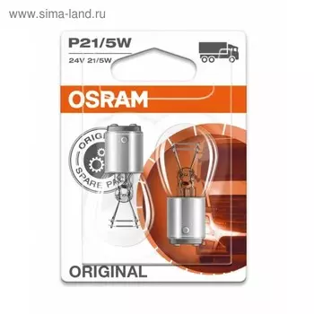 Лампа автомобильная Osram, P21/4W, 12 В, 21/4 Вт, набор 2 шт, 7225-02B