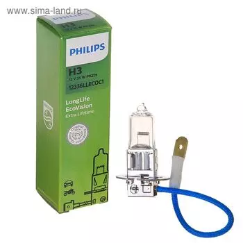 Лампа автомобильная Philips, Long Life EcoVision, H3, 12 В, 55 Вт, PK22s, увелич. срок служб 25105