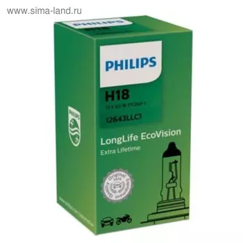 Лампа автомобильная Philips LongLife EcoVision, H18, 12 В, 65 Вт, 12643LLC1