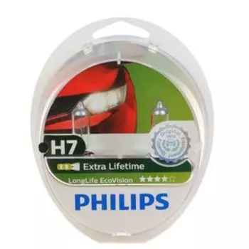 Лампа автомобильная Philips, LongLife EcoVision, H7, 12 В, 55 Вт, PX26d, 2шт