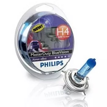 Лампа автомобильная Philips MasterDuty BlueVision, H4, 24 В, 75/70 Вт, 2 шт, 13342MDBVS2