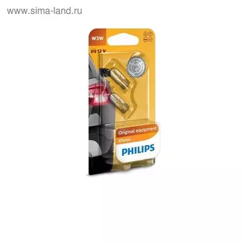 Лампа автомобильная Philips, W3W, 12 В, 3 Вт, (W2,1x9,5d), набор 2 шт, 12256B2