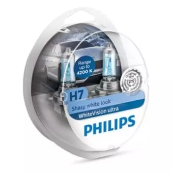 Лампа автомобильная Philips White Vision ultra, H7, 12 В, 55 Вт, набор 2 шт, 12972WVUSM