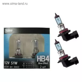 Лампа автомобильная VALEO Blue Effect, HB4, 12 В, 51 Вт, набор 2 шт, 32622