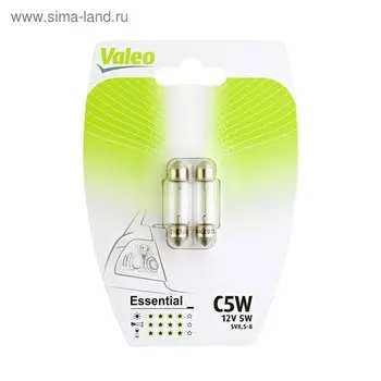 Лампа автомобильная VALEO, C5W, 12 В, 5 Вт, (SV8,5-35/11), набор 2 шт, 32124