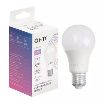 Лампа HiTT-PL, A60, 30 Вт, 230 В, E27, 3000 К