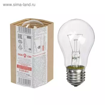 Лампа накаливания «Лисма», Б, Е27, 60 Вт, 230 В
