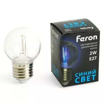 Лампа светодиодная Feron, E27, 2 Вт, 230 В, синий свет