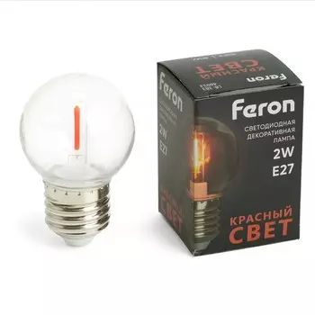 Лампа светодиодная Feron, E27, 2 Вт, 230 В, красный свет