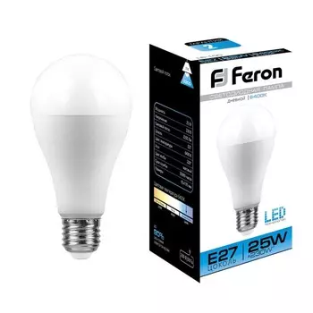 Лампа светодиодная FERON LB-100, A65, E27, 25 Вт, 230 В, 6400 К, 2200 Лм, 220°, 135 х 65 мм