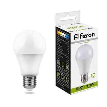 Лампа светодиодная FERON, "Шар", Е27, 10 Вт, 230 В, 4000 К