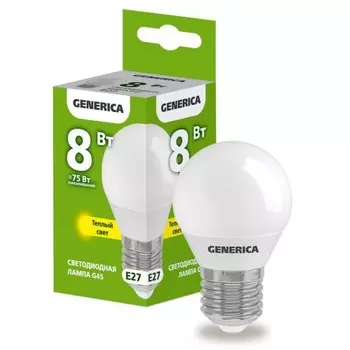 Лампа светодиодная G45 8Вт шар 3000К E27 230В GENERICA LL-G45-08-230-30-E27-G