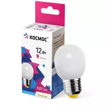 Лампа светодиодная GL45 12Вт 3000К E27 1070лм 174-265В КОСМОС LkeLED12wGL45E2730