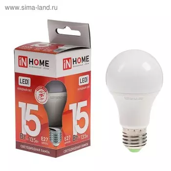 Лампа светодиодная IN HOME LED-A60-VC, Е27, 15 Вт, 230 В, 6500К, 1430 Лм