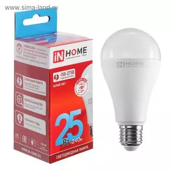 Лампа светодиодная IN HOME LED-A65-VC, Е27, 25 Вт, 230 В, 4000К, 2380 Лм