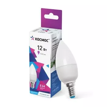 Лампа светодиодная КОСМОС, E14, 12 Вт, 6500 К, свечение холодное белое