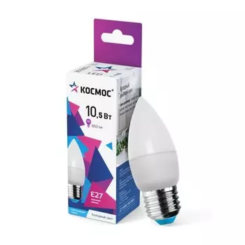 Лампа светодиодная КОСМОС, E27, 10.5 Вт, 6500 К, свечение холодное белое