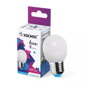 Лампа светодиодная КОСМОС, E27, 6.5 Вт, 6500 К, свечение холодное белое