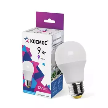 Лампа светодиодная КОСМОС, E27, 9 Вт, 6500 К, свечение холодное белое