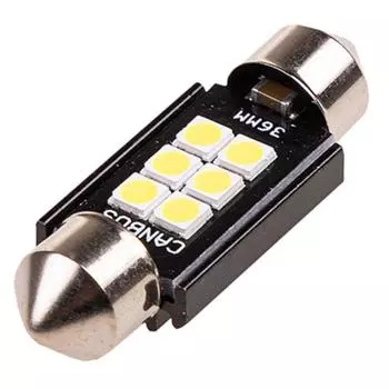 Лампа светодиодная T11 (C5W), 12V, 6 SMD диодов, 1-конт, 36мм, с обманкой, .белая, SKYWAY, S08201439