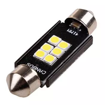 Лампа светодиодная T11 (C5W), 12V, 6 SMD диодов, 1-конт, 41мм, с обманкой, белая, SKYWAY, S08201441