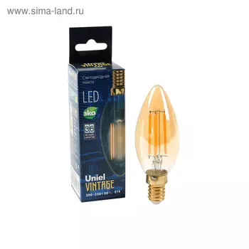Лампа светодиодная Uniel Vintage, C35, 5 Вт, E14, золотистая колба