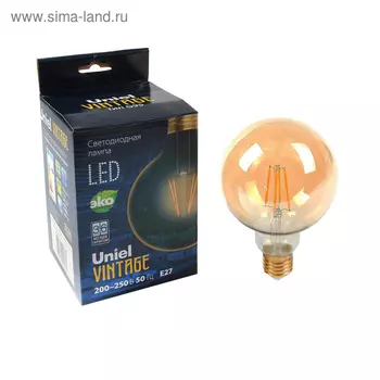 Лампа светодиодная Uniel Vintage, G95, E27, 6 Вт, 230 В, шар, золотистая колба