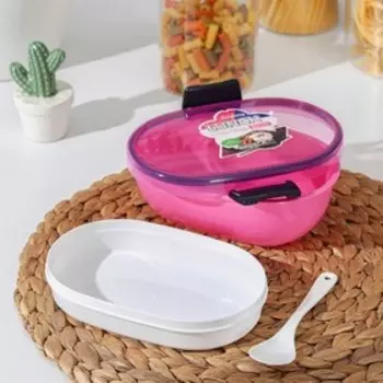 Ланч-бокс пластиковый 2 уровня «Простота», ложка, овальный, цвет МИКС