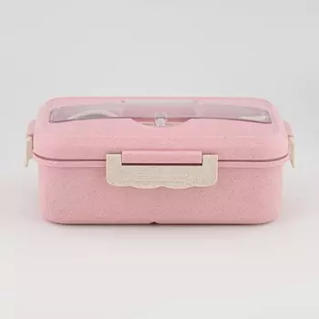 Ланч-бокс в школу TAKE IT EASY, 800 мл, с приборами, 127.620 см, пшеничная солома, розовый