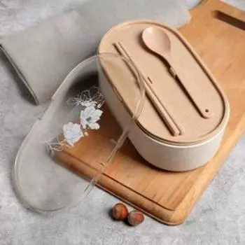 Ланч-бокс «Цветы», палочки для еды,ложка, 800мл, 20 х 7 см