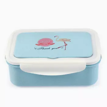 Ланч-бокс в школу TAKE IT EASY «Фламинго», с приборами, пшеничная солома, 1.4 л, 21.57.315 см, голубой
