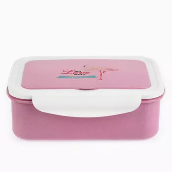 Ланч-бокс в школу TAKE IT EASY «Фламинго», с приборами, пшеничная солома, 1.4 л, 21.57.315 см, розовый