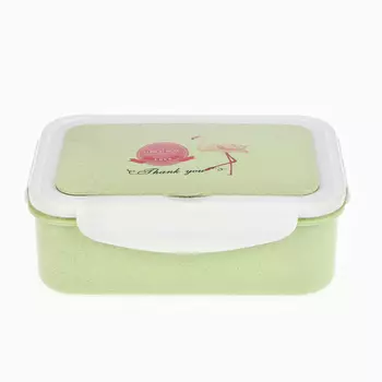 Ланч-бокс в школу TAKE IT EASY «Фламинго», с приборами, пшеничная солома, 1.4 л, 21.57.315 см, зелёный